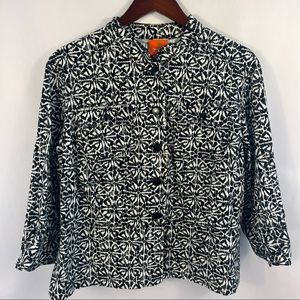 Hearts of Palm Jacket Womens Plus Size 16W Black White Spandex Floral Geometric